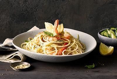 Spaghetti aglio e olio con gamberetti
