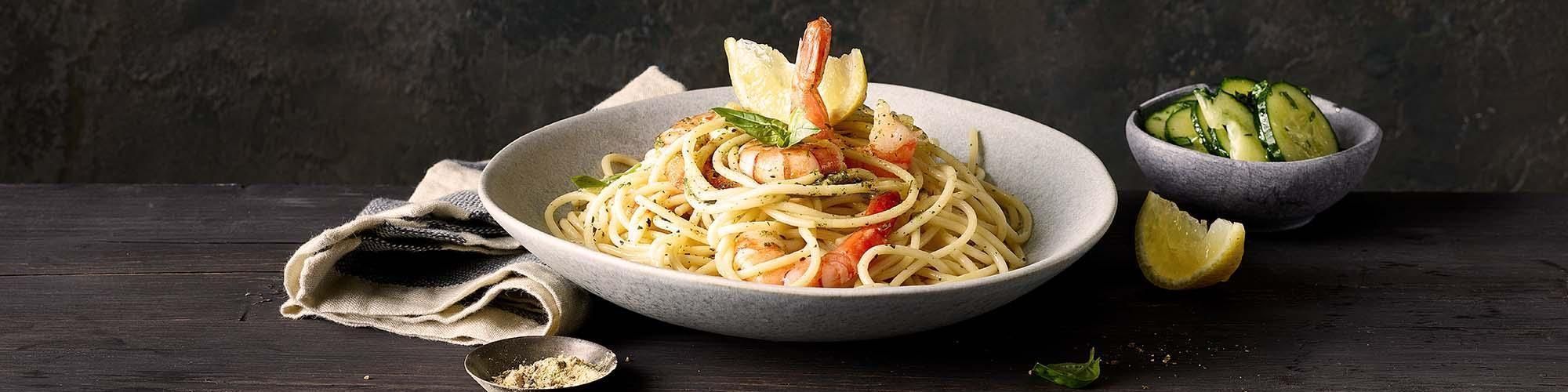 Spaghetti aglio e olio con gamberetti
